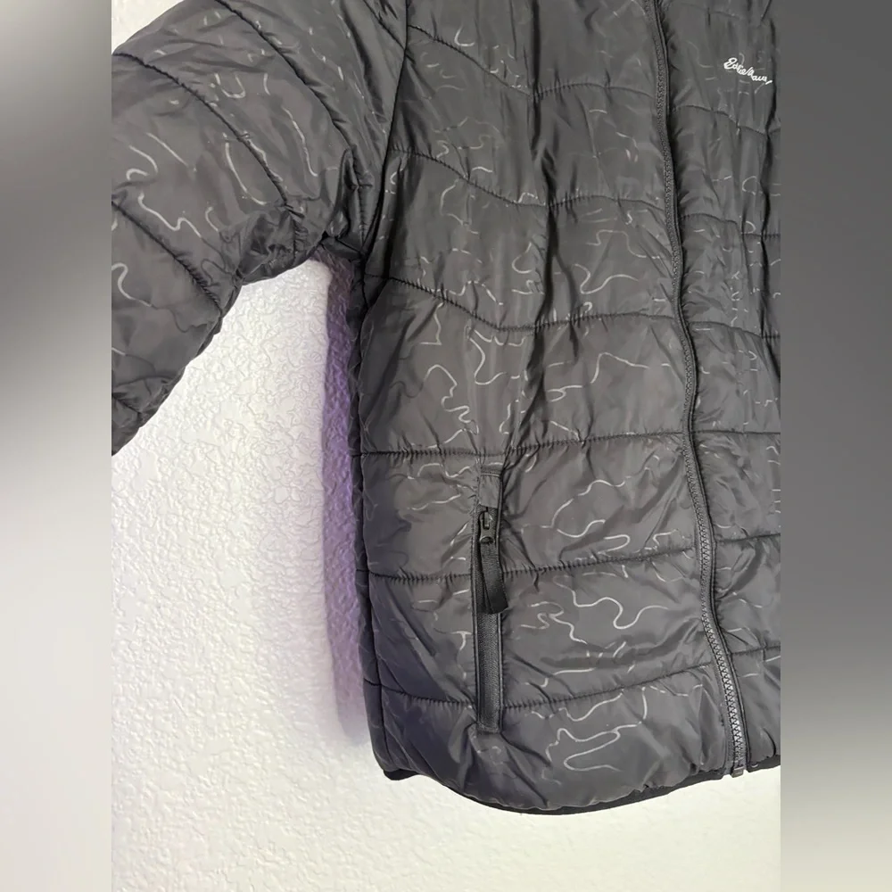 Eddie Bauer Reversible Jacket Youth Boys Large 14/16 Black Hooded Faux Fur